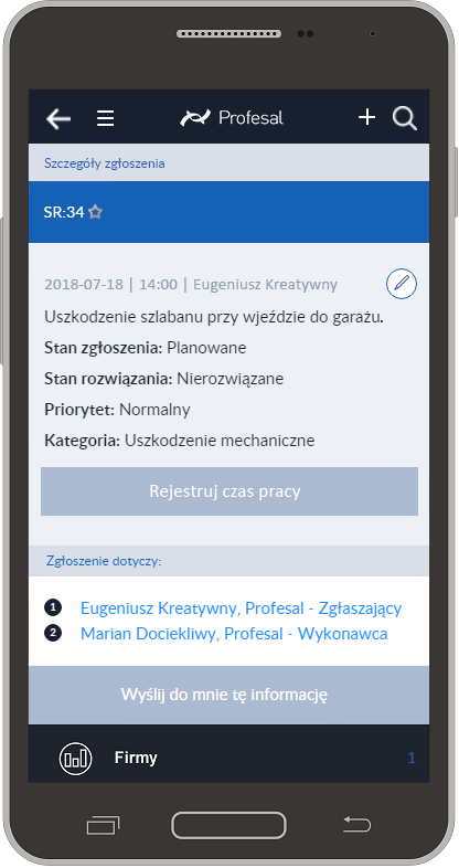 Profesal Mobile szczegoly zgloszenia